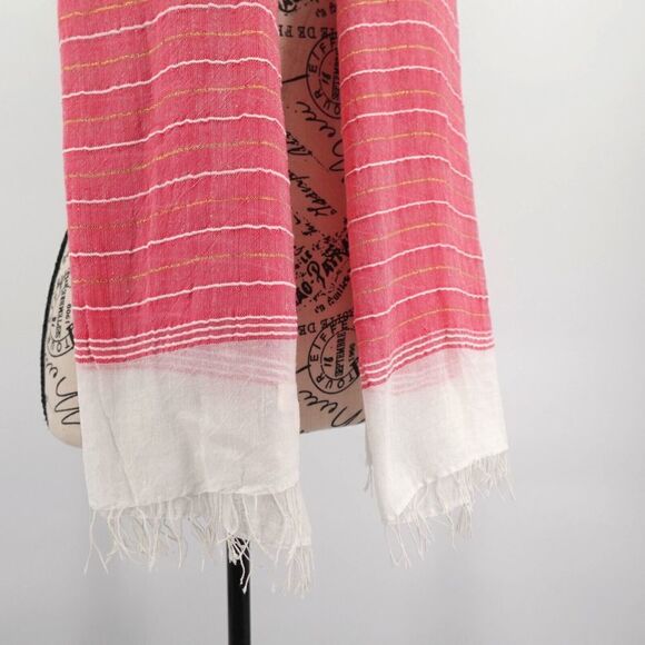 LemLem Scarf Wrap Womens Pink-Metallic Striped Gauzy Shawl Woven Boho Lagenlook - Picture 7 of 12